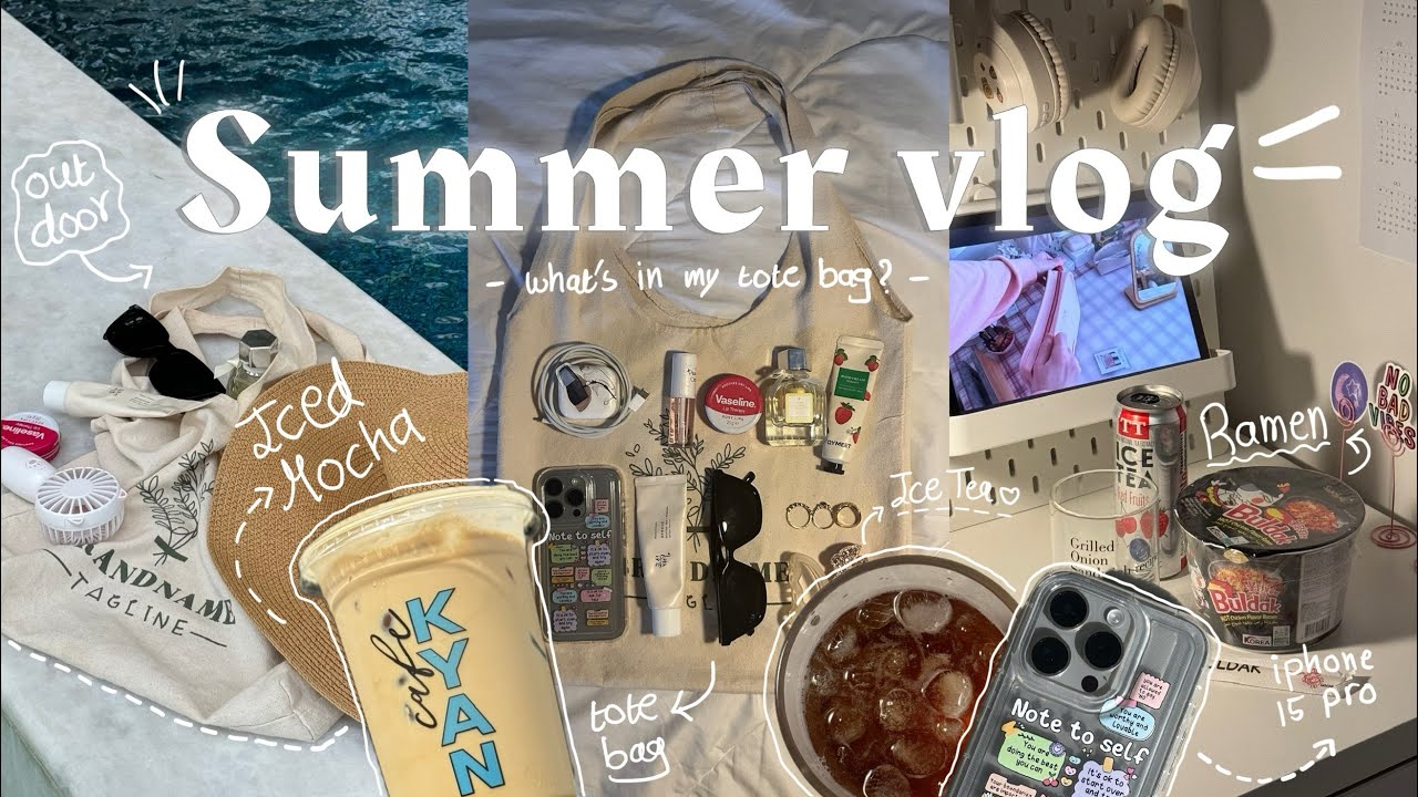 فلوق الإجازة الصيفية 🙈☀️ خرجنا استراحة ⛱️👗 what’s in my tote bag?☆ رامن حار 🌶️ ☆