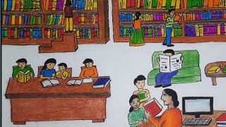 How to draw a library step by step | library drawing very easy steps| library drawing