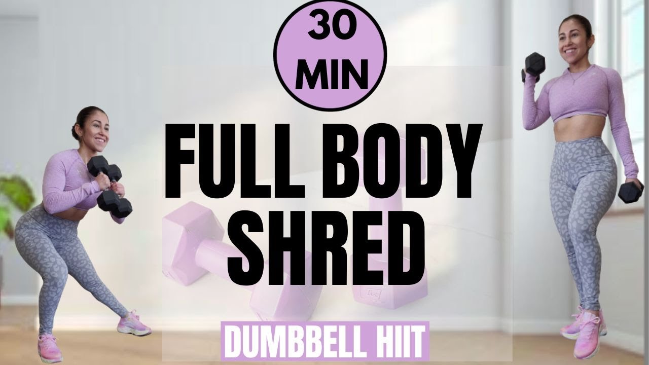 30 Min KILLER DUMBBELL HIIT - Full Body Shred Workout + Abs | No repeat ...