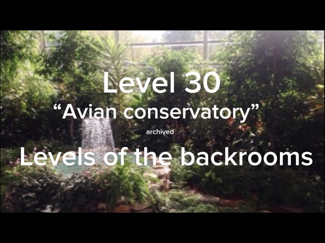 Level 30- Avian Conservatory. (Lore/Desc:Level 30 is the 31st level of the  backrooms in the form of a large bird conservatory. It is reportedly home  to a seemingly infinite assortment of birds