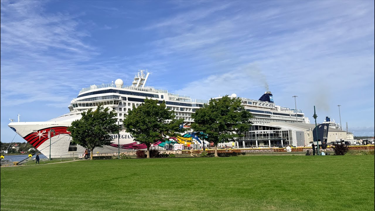 Huge cruise ship in the Port of Sydney Cape Breton Island, Nova Scotia, Canada come say hi