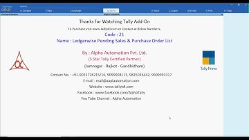 Tally Add On : Ledgerwise Pending Sales & Purchase Order List in Tally Prime Software