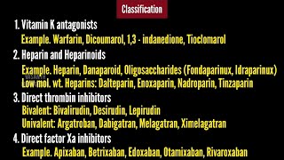 Classification of Anticoagulants