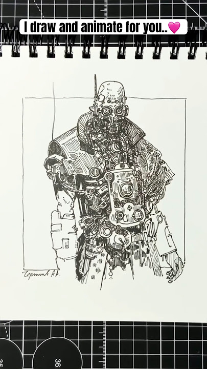 Steampunk art | ink drawing | no ai 🖊️ #cyberart #robot #cyberpunk #animatic  #inkdrawing #artwork