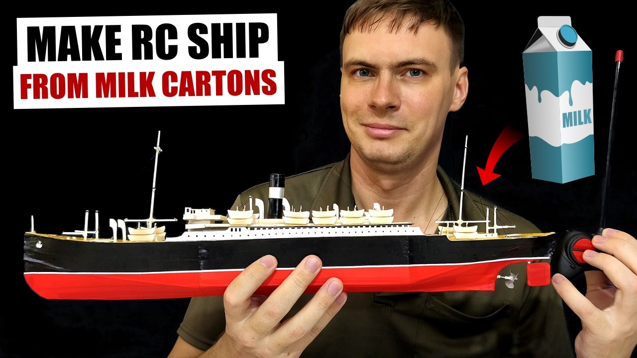 How to make an RC ship from milk cartons, DIY floating cardboard model ship, detailed tutorial