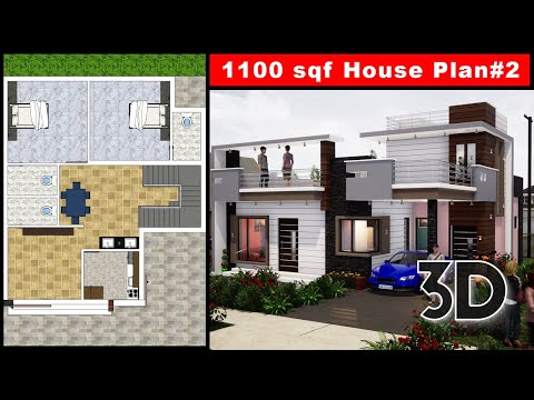 2BHK House Plan 1100sqf || Interior Design || Plan#2 || KK Home Design  2020