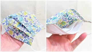 プリーツマスクの作り方　フィルターポケット付き布マスク作り方　How to make a mask Fabric Face Mask　 ノーズワイヤー付き　プリーツを簡単に折る型紙