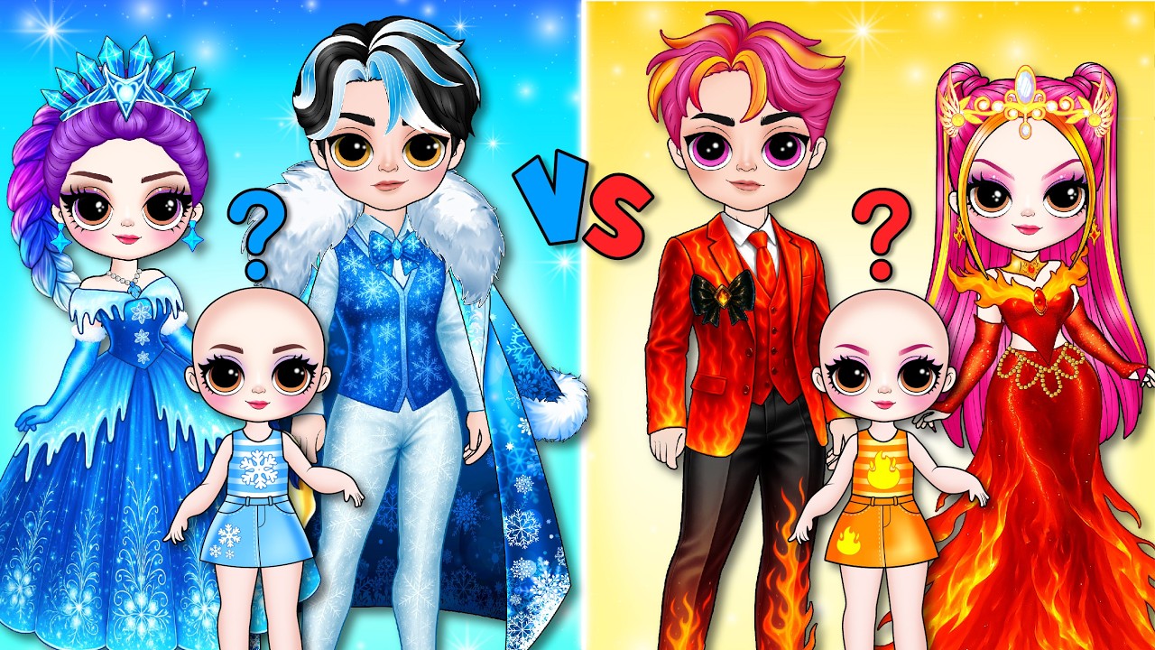 K-Pop Demon Hunters Fire vs Ice Family Glow Up Challenge! | DIY Fashion Paper Dolls