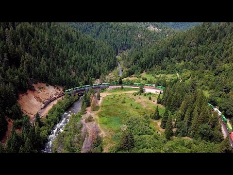 Cantera Loop 4K: Aerial view of Cantara Loop with a Union Pacific Intermodal Train ...