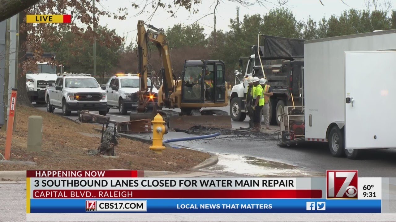 Part of Capital Boulevard closed in Raleigh due to water main break