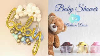 Baby Shower Decor Ideas, DIY baby shower party decor, Circle wreath Baby letter balloon, Gold Star,