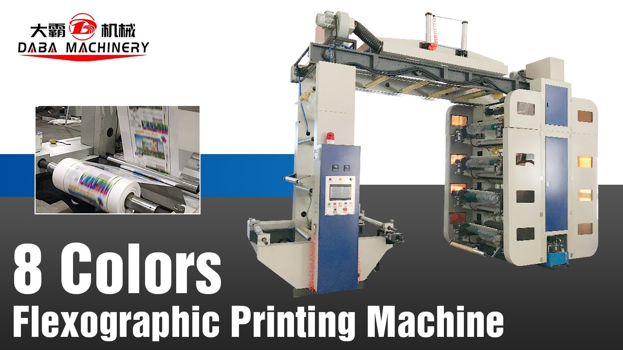 120m stack type gearless 8 color flexo printing machine - YouTube