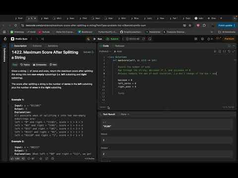 leetcode 1422  Maximum Score After Splitting a String