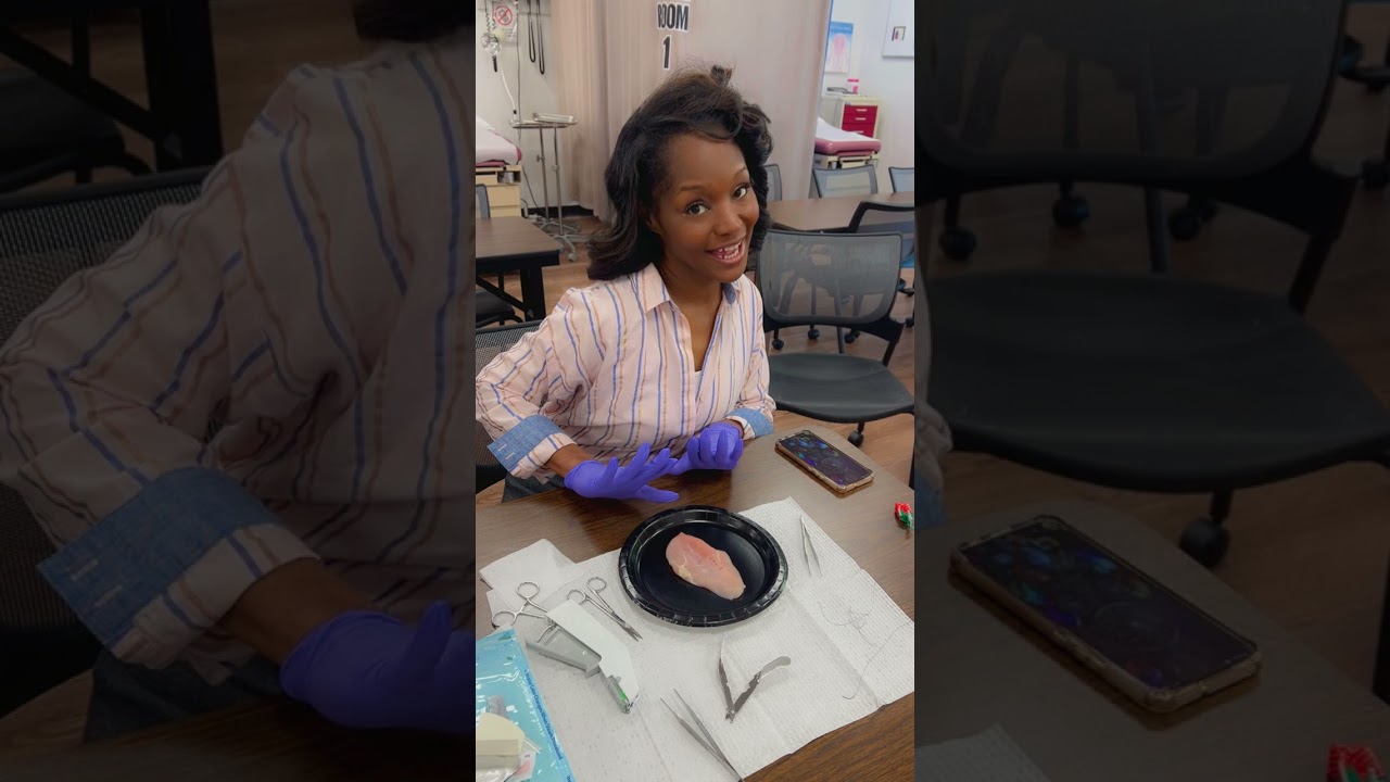 	“Suturing & stapling day! Students + Career Services = teamwork 💉🧵💛”