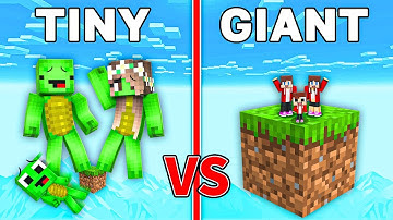 Mikey Family TINY vs JJ Family GIANT One Block Battle in Minecraft - Maizen JJ and Mikey