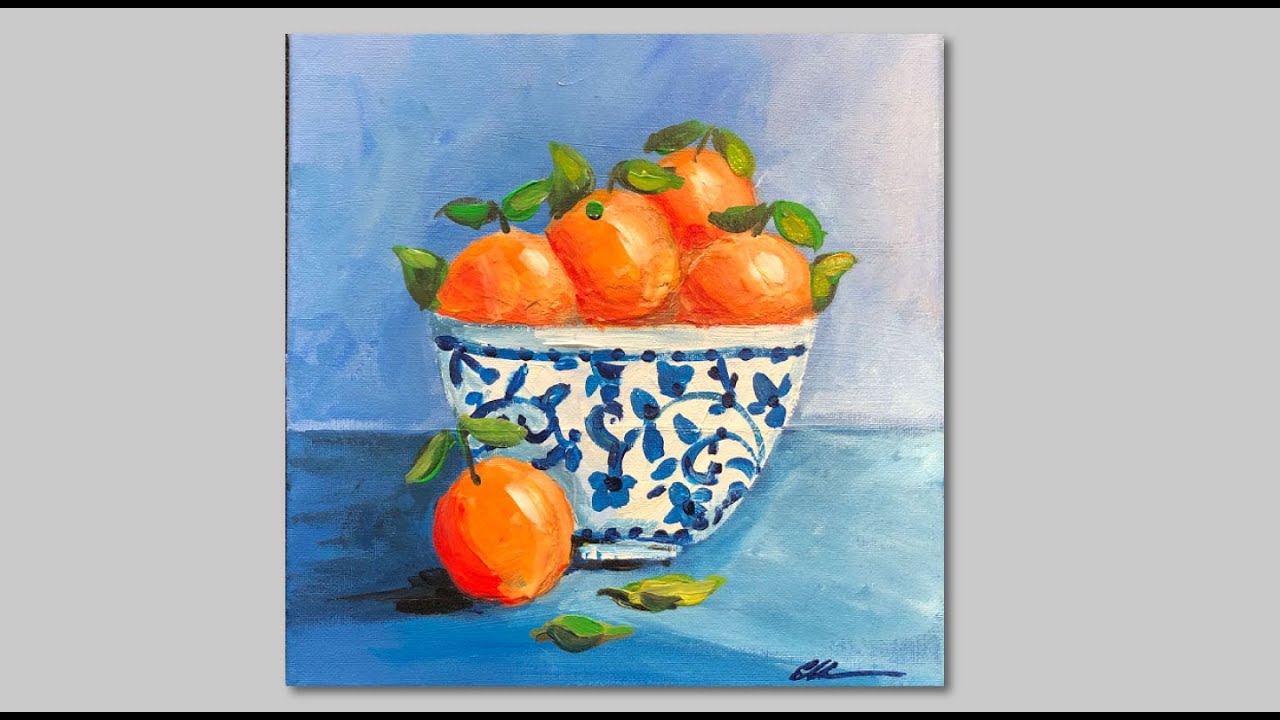 Acrylic Painting Still Life Oranges in a bowl Easy for Beginners