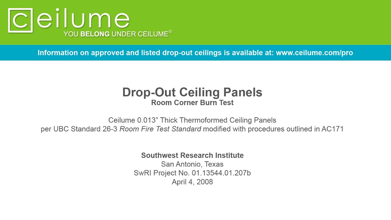 Drop Out Ceiling Panels Room Corner Burn Test