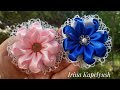 Цветы из ленты 2.5 см. Цветы из атласа . Мк канзаши .Flowers from a ribbon.Flores de cinta.