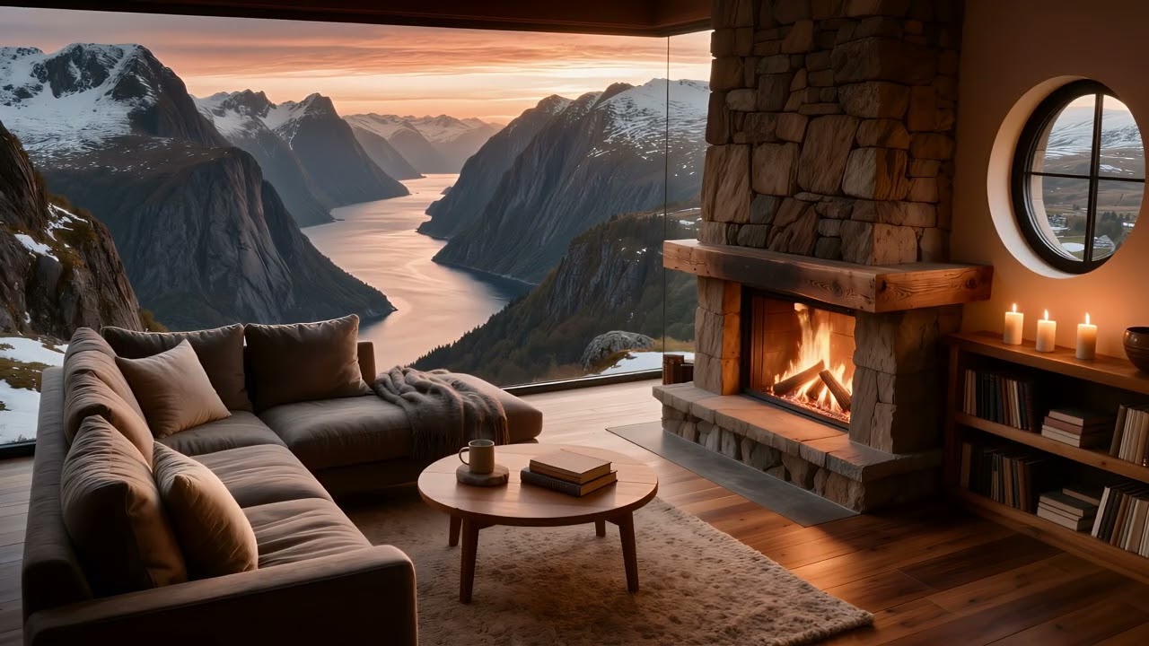 Cozy Sunset Fireplace 🔥🏔️ | Fjord Cabin with Panoramic Mountain & Water Views
