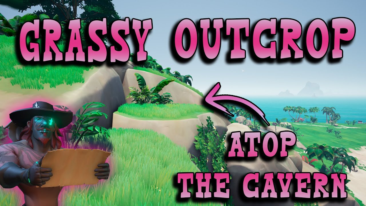 Grassy outcrop atop the cavern mouth,  Crescent Isle