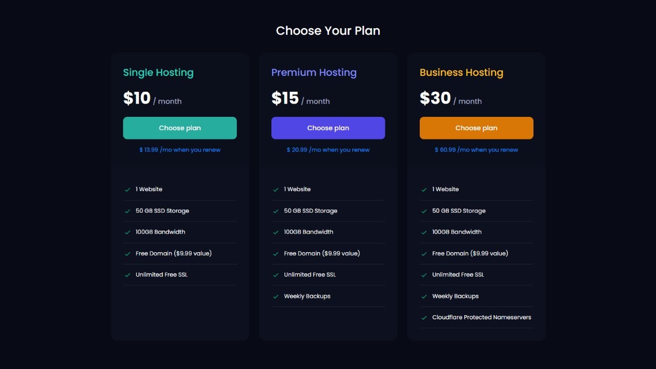 Create a Responsive Price Plans Section Using HTML and CSS - YouTube