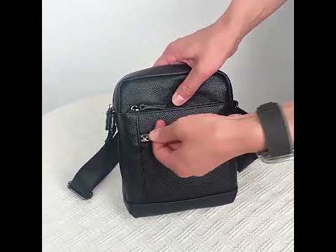 Чоловіча сумка через плече Натуральна шкіра Барсетка Чоловіча шкіряна сумка для документів планшет Чорна, видео 1