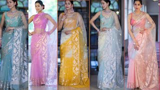 ❤️💐💯 50+ Pure Kora Muslin soft silk banarasi sarees💥Muslin soft silk handloom saree #sanjanacreation