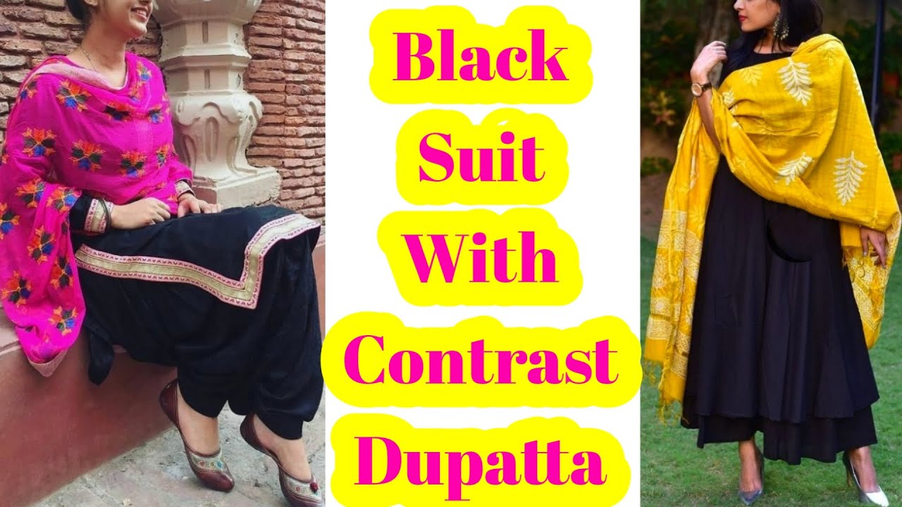 Black Suit With #Contrast #Dupatta | Plain #Black #Suit With Contrast  Dupatta | Fashion Trends | Black suit wedding, Suit designs, Black suit  designs