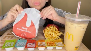 ASMR Eating Mc Donald’s NEW Spicy Crispy Chicken Sandwich + Caramel Iced Coffee (Eating Sounds)