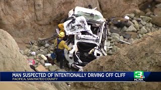 Tesla driver who plunged off cliff with children on Highway 1 arrested for ‘intentional act’