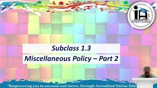 COB1 Subclass 1.3 Miscellaneous Policy (Part 2) Wealth