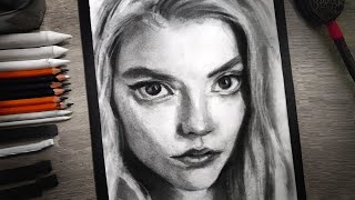 [ASMR] Drawing Anya Taylor-Joy with Charcoal [No Talking]