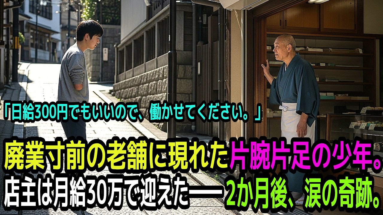 廃業寸前の老舗に現れた片腕片足の少年。「日給300円でいい」店主は月給30万で迎えた――2か月後、涙の奇跡。【感動する話】