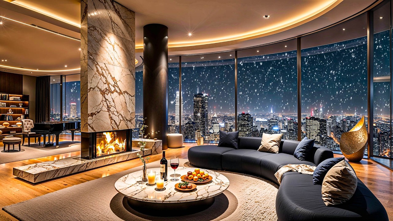 Заснеженная квартира, джаз 🌙 Теплая зимняя атмосфера 🔥 Звуки камина для глубокой концентрации