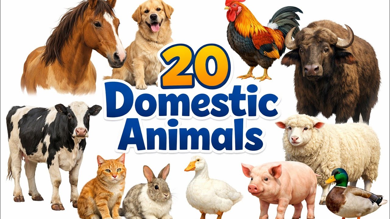20 Domestic Animals for Kids | Learn Animal Names in English | Fun Learning Video