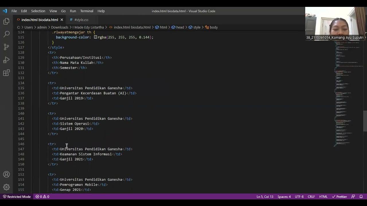 Membuat Website Biodata Dosen | HTML + CSS in Visual Code - YouTube