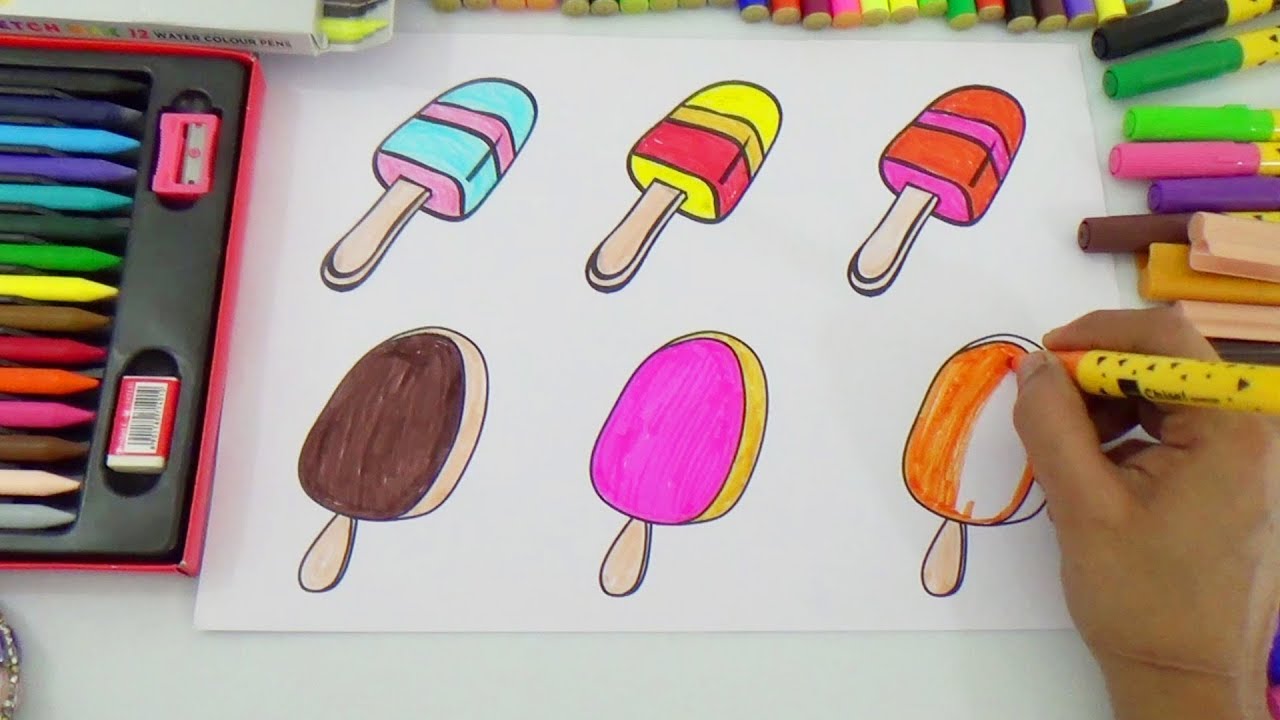 Ice Popsicle Coloring Pages For Kids How To Fill Colors To Ice Cream Kids Color Art Youtube