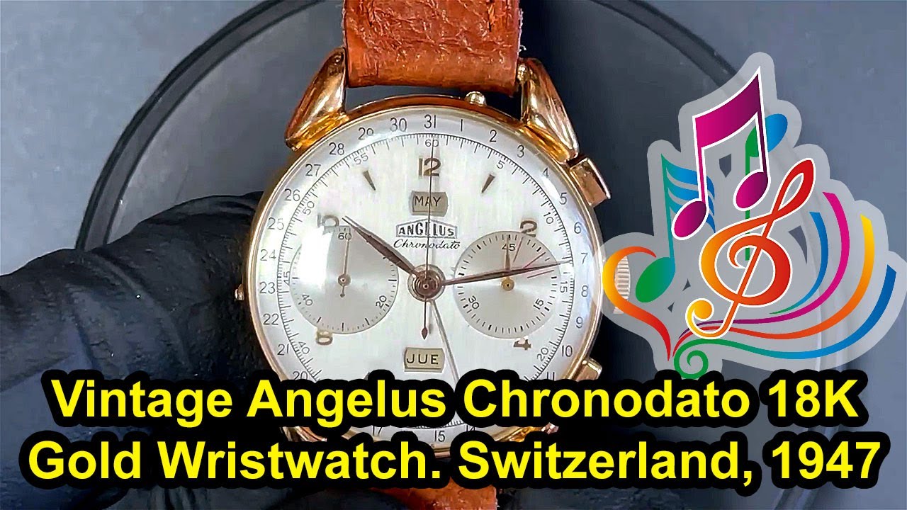 Vintage Angelus Chronodato 18K Gold Pocket Watch Switzerland, 1947