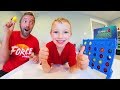 Father & Son PLAY CONNECT FOUR SHOTS! / The Trick Shot Game!