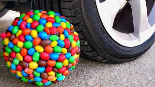 Experiment Car vs M&Ms BALL Crushing Crunchy & Soft Things by Car!