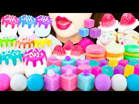 【ASMR】UNICORN COLOR DESSERTS🦄 MUKBANG 먹방 食べる音 EATING SOUNDS NO TALKING