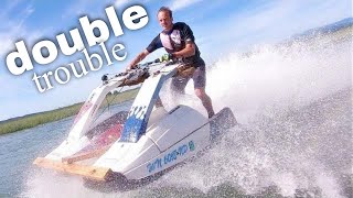 2 jetskis bolted together ....first ever double jetski