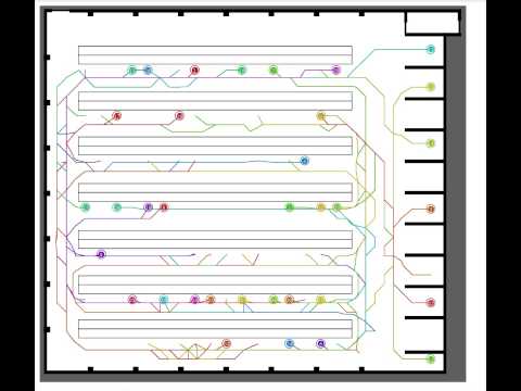 kPM algorithm coordinates trajectories of 35 robots in a warehouse