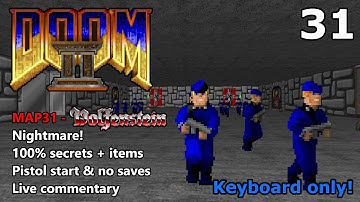 Doom II: MAP31 (Wolfenstein) - Nightmare! 100% Secrets + Items - Keyboard Only