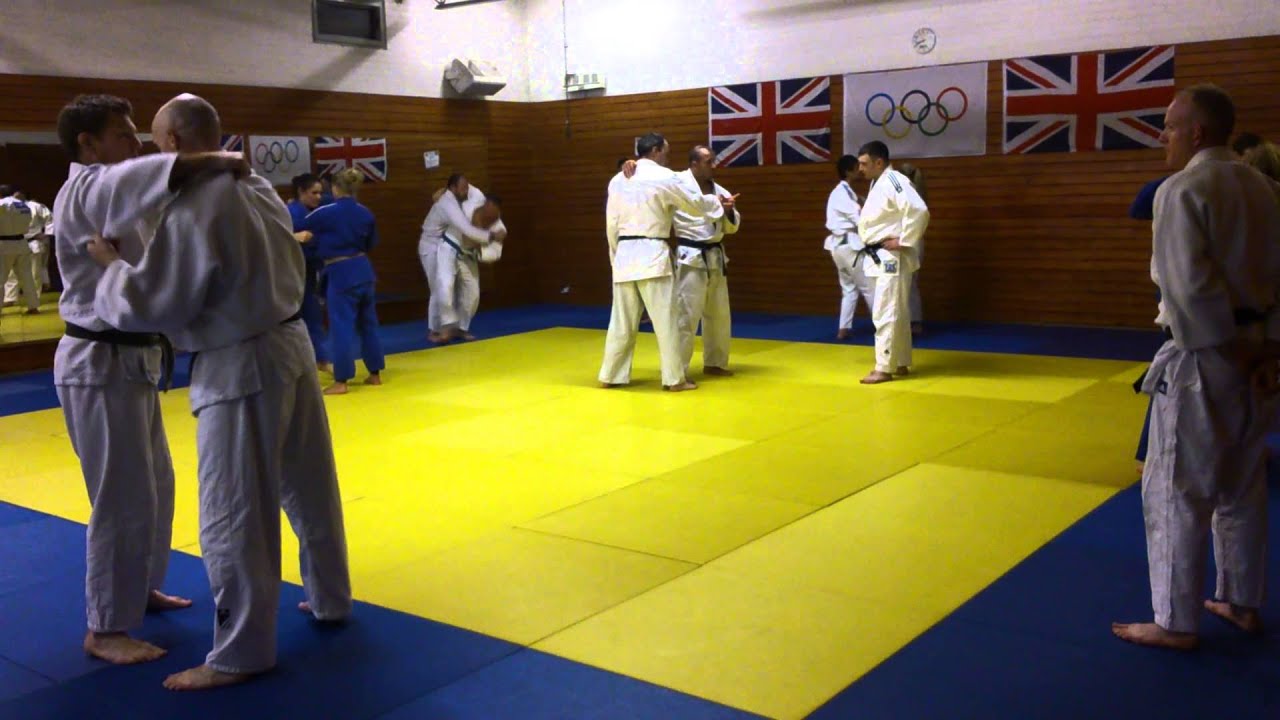 Practicing the judo throw Harai Goshi under the expert tuition of