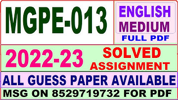 mgpe 013 solved assignment 2022-23 / mgpe 13 solved assignment in English / ignou ma pol science 2nd
