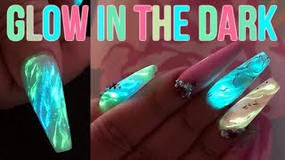 Glow in the Dark Marbling on a Sculpted Ballerina Nail