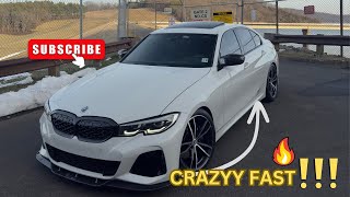 BMW M340I GOES CRAZY FAST WITH DOWNPIPE AND TUNE ( BURBLES ARE REALLY LOUD )