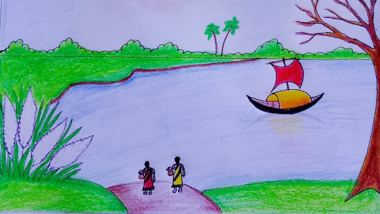 How to draw a village scenery drawing step by step. - YouTube