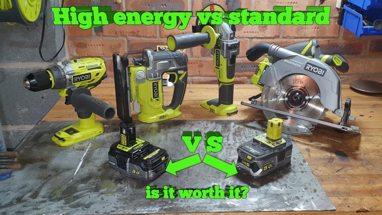 jeg fandt det Æble himmel Ryobi high energy battery vs standard battery. brushless tools more power?  - YouTube